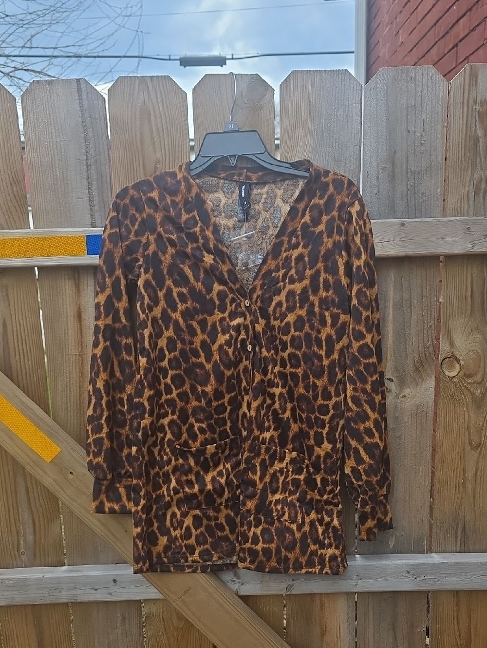 Agnes & Dora Leopard Print Cardigan in Brown and Black